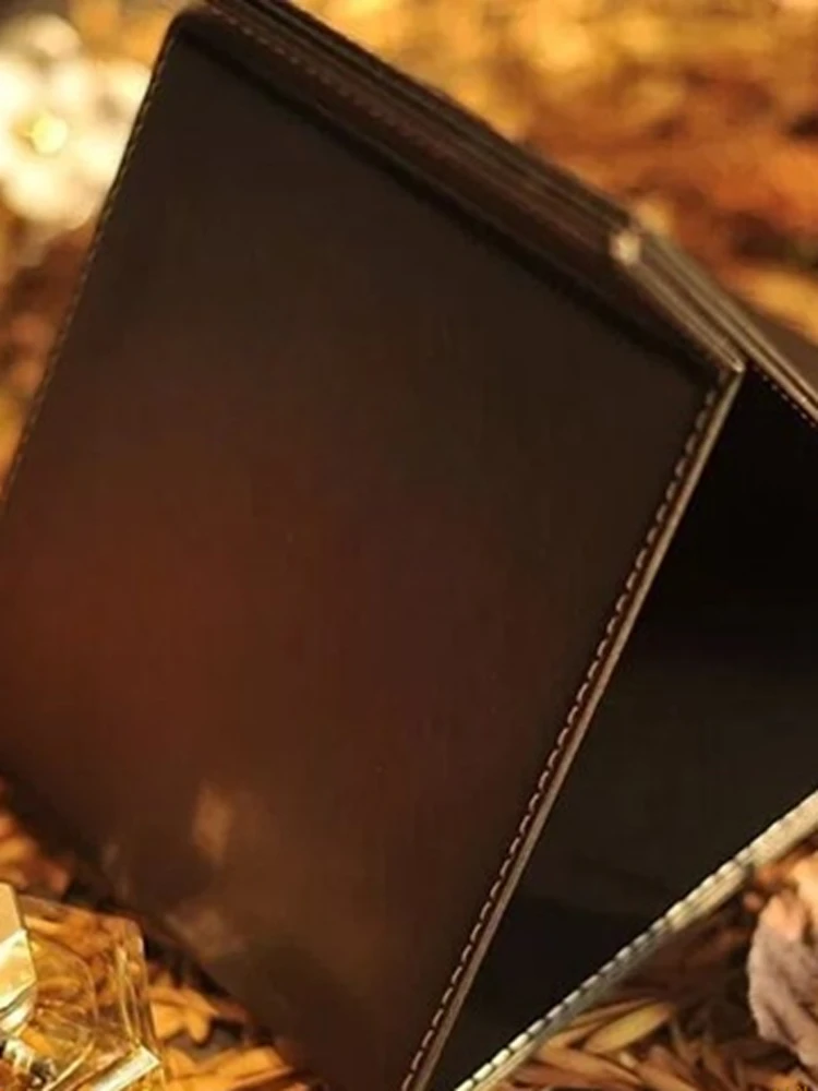 กระจกแต่งหน้าแบบพับได้ตั้งโต๊ะ PU ความคมชัดสูง ขนาดใหญ่ พกพาสะดวก กระจกแต่งหน้าแบบพกพา กระจกแต่งหน้าแบบตั้งโต๊ะ