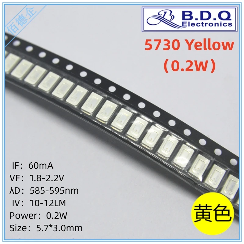 

100pcs SMD LED 5730 Yellow 0.2W 585-595nm LED Lamp Beads Size 5630 Light-emitting Diode High Bright Quality