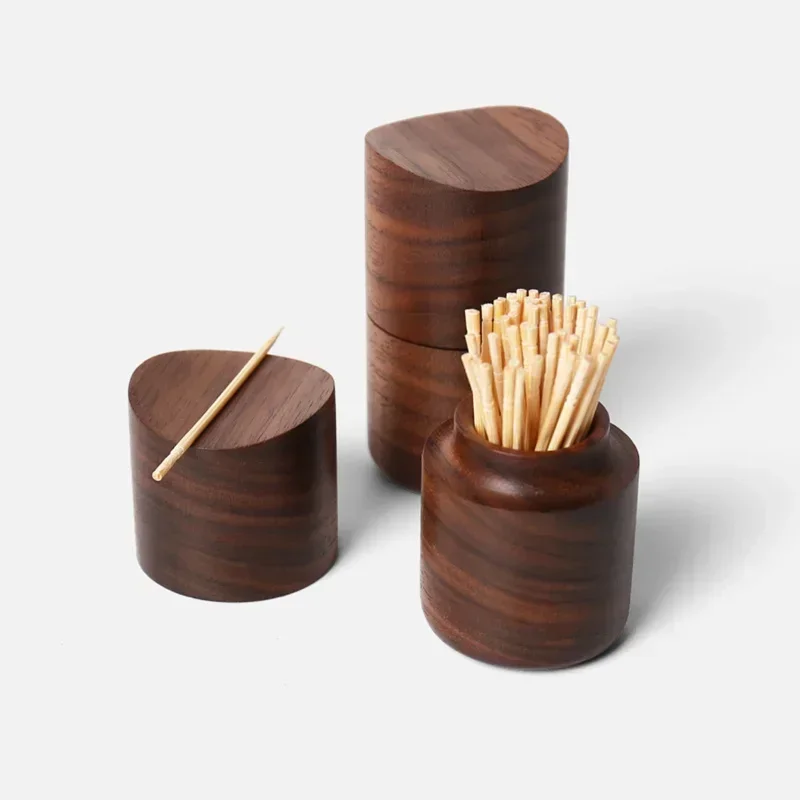 

Creative solid wood toothpick box, Japanese style ecological natural black walnut cotton swab container, desktop home decoration