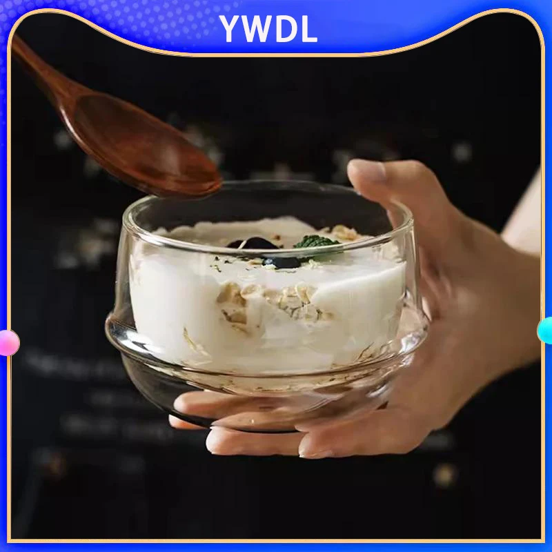 

YWDL 350/550ml Saturn Shape Double Wall Soup Bowl Heat Resistant Glass Dessert Bowl Breakfast Yogurt Oatmeal Salad Bowl