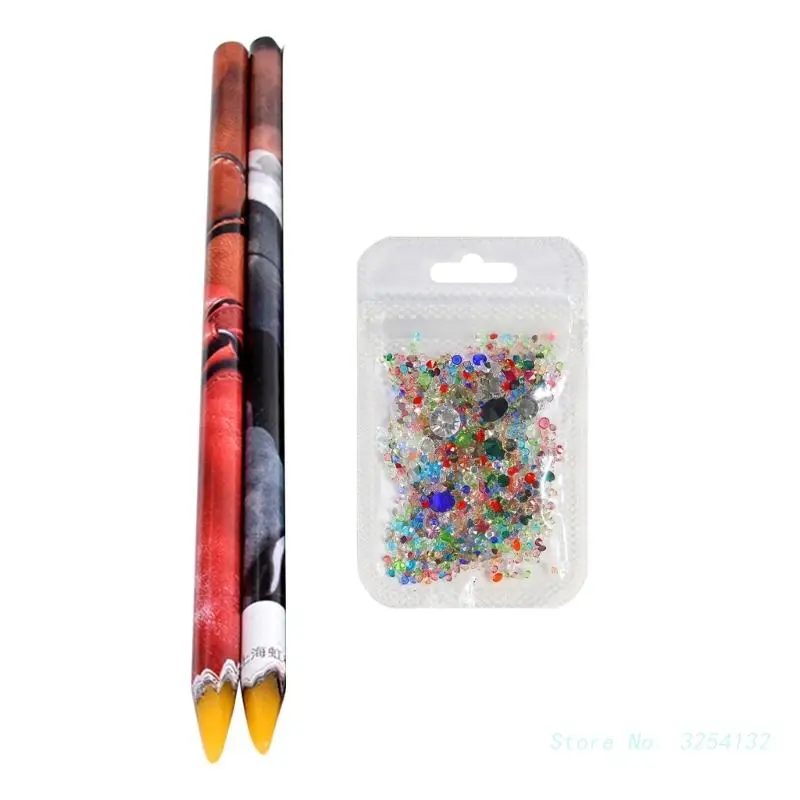 

Nail Art Picker Resin Pencil with Colorful Rhinestones Gem Dotting Pick up Tool Wax Pen Set for Nail DIY Decoration