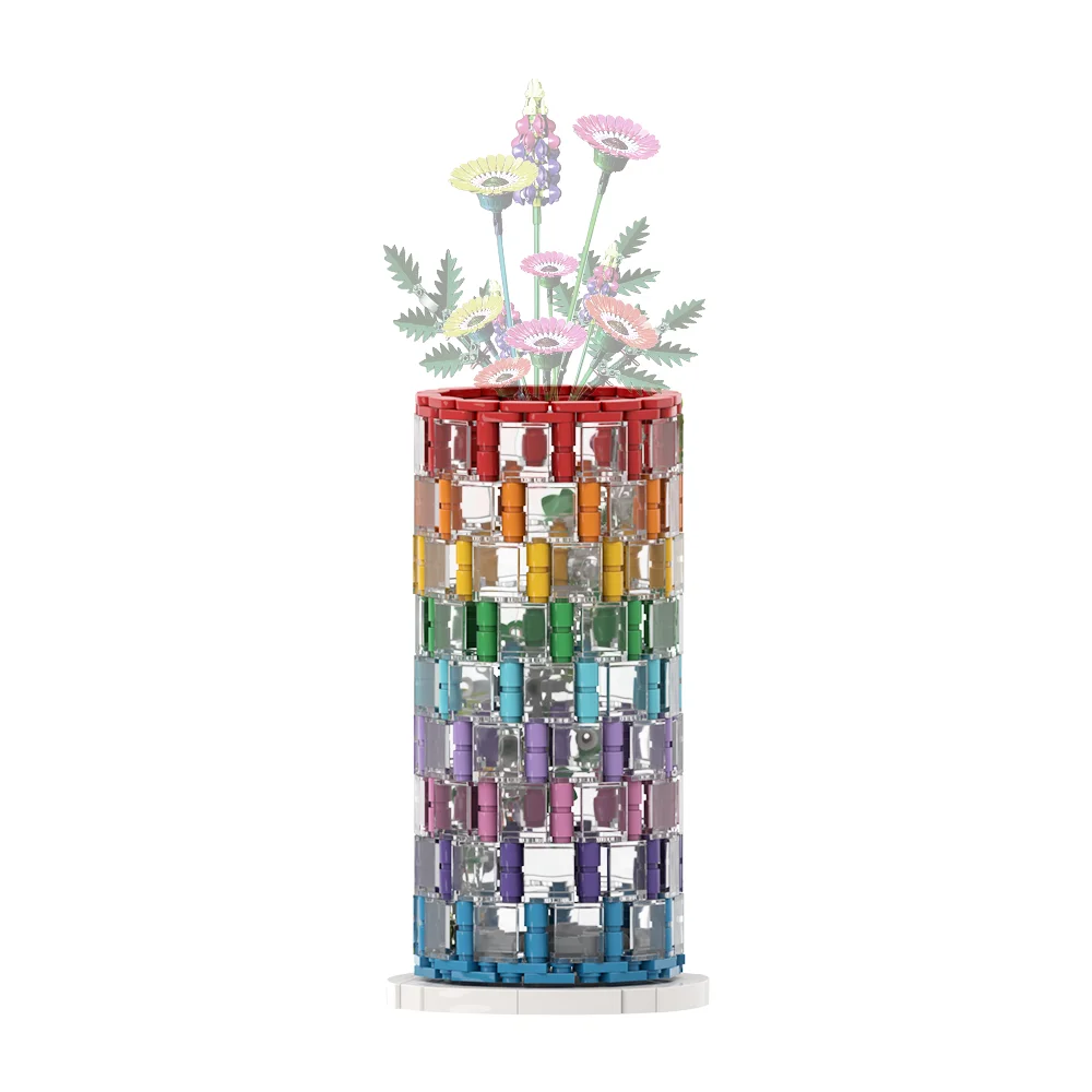 Gobricks MOC Flower Bouquet Vase Bricks Model Creative Vase Building Block Educational Toys Gift Decoration Valentine's Day