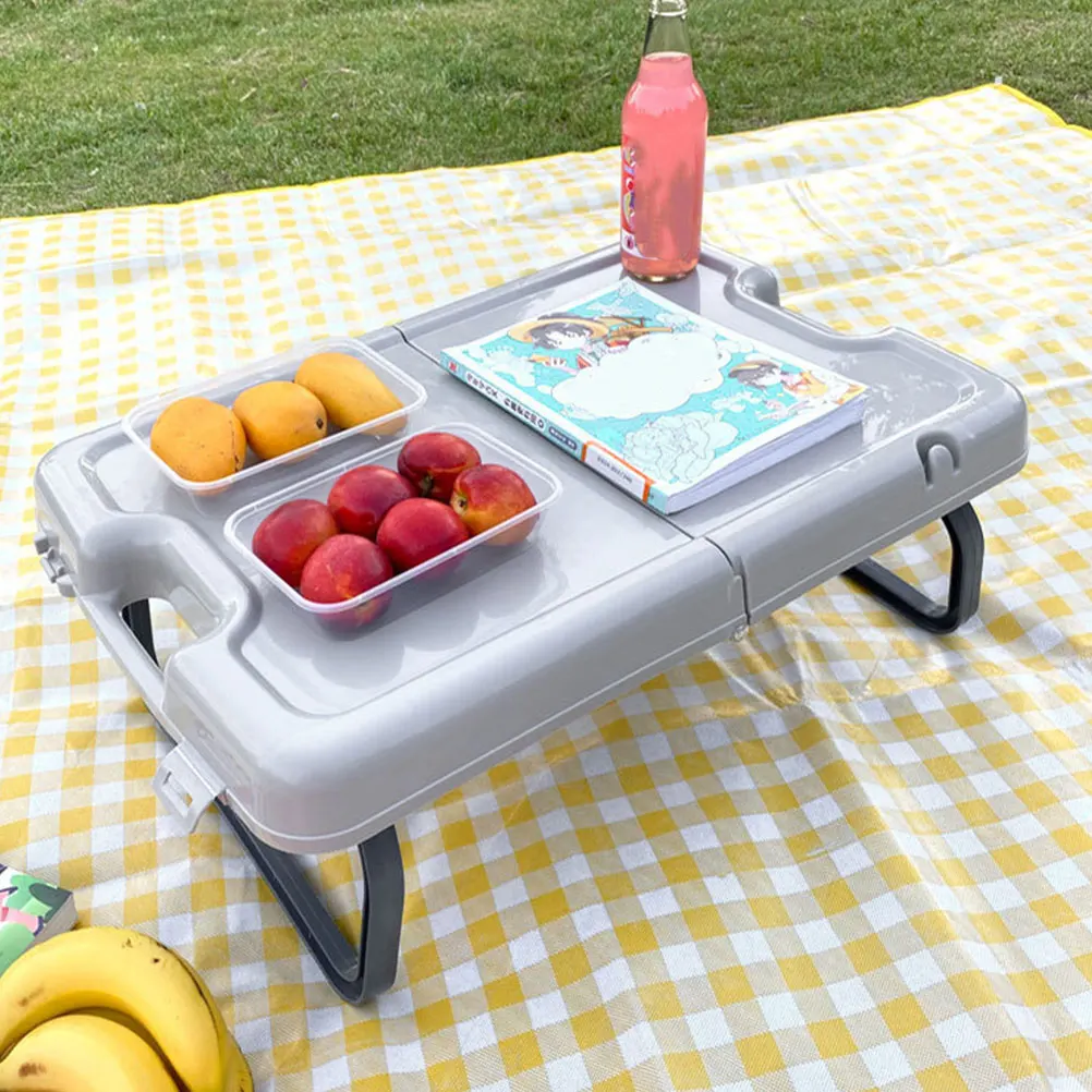 

Foldable Outdoor Table Shallow Gray Large Top Area Lightweight Plastic Camping Picnic Beach Car Use Portable Folding Tables