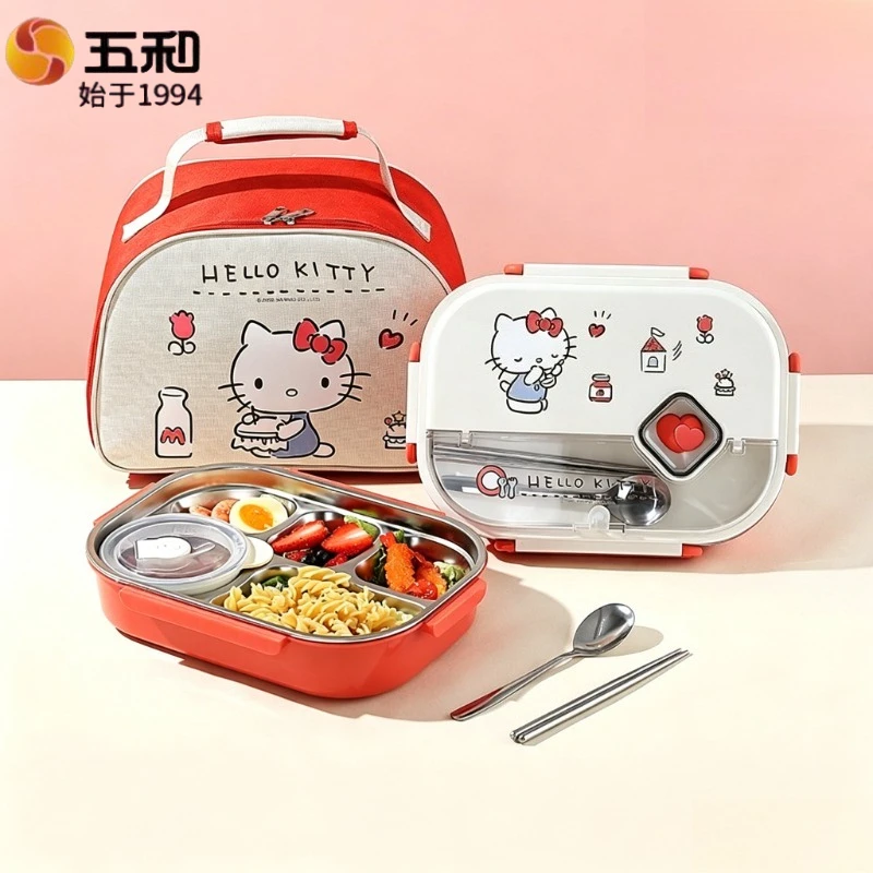 WUHE Sanrio Kinder-Isolierplatte aus 316 Edelstahl, Schüler-Gitter-Lunchbox, Kantinen-Servierbox, versiegelte und beheizbare Brotdosen