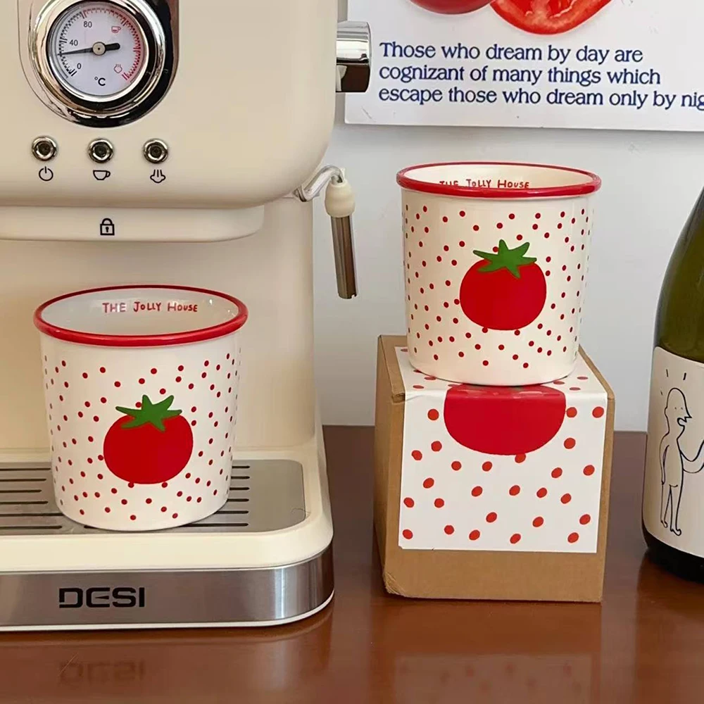 Tasses en céramique à pois de tomate mignonnes, décoration de maison, utilisation au bureau, tasses à café, cadeau de noël, boisson créative, tasse à lait, tasse de feu de camp de Camping
