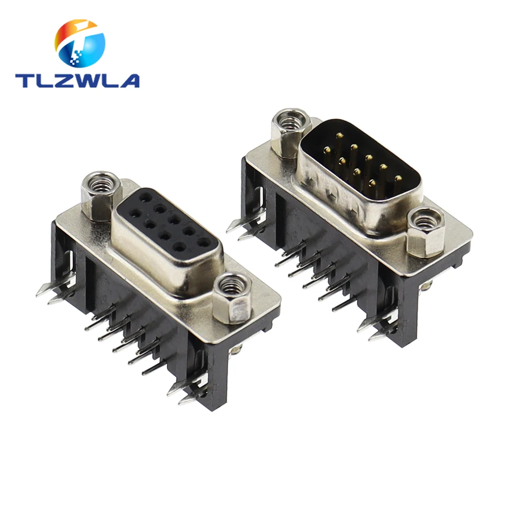 10PCS DB9 żeńskie męskie złącze PCB D-Sub 9-pinowe złącze PCB RS232 Złącze 90 stopni Wygięta igła DR9