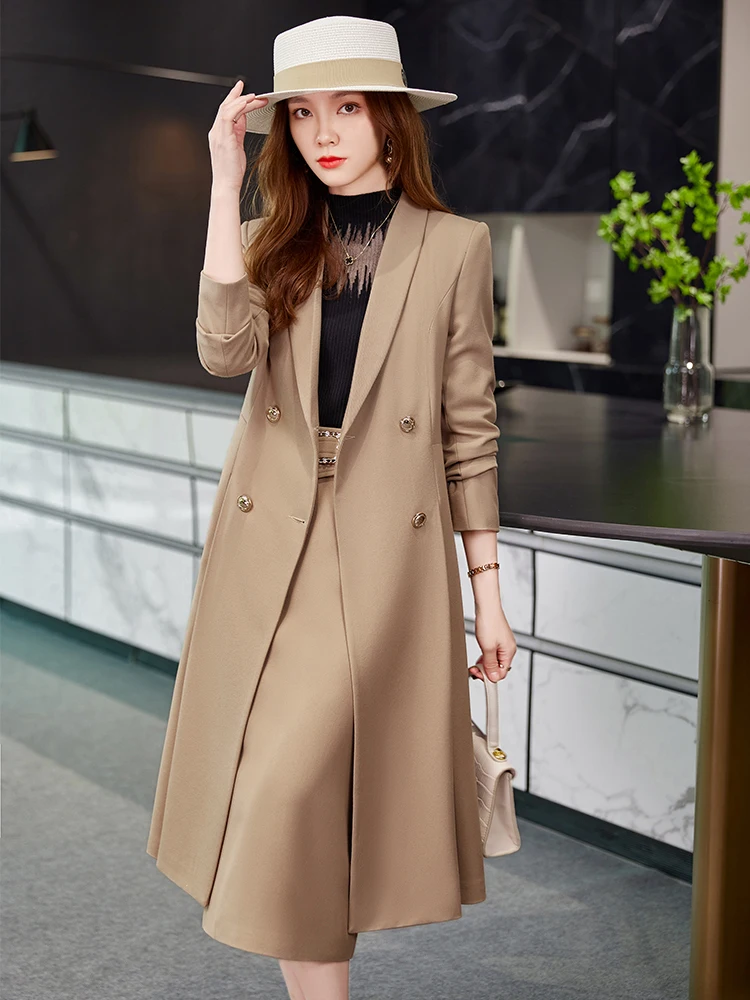 Autumn Winter Formal Skirt Suit Women Female Black Apricot Coffee Long Sleeve Two Piece Set for Office Ladies Work Wear