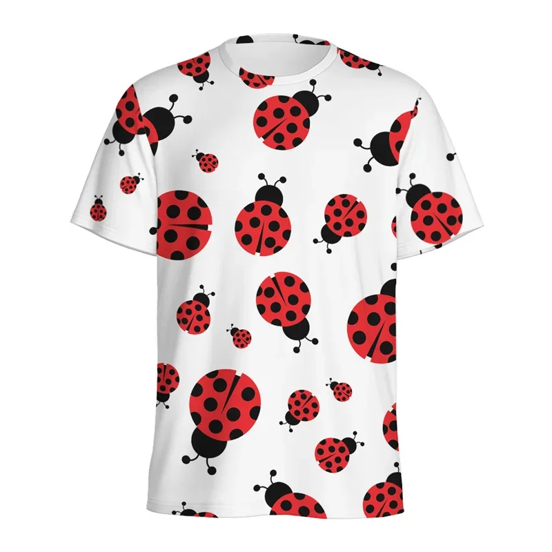 

Cute Ladybug 3D Printed T-shirt For Men Round Neck Short-sleeved Tees Summer Fashion Kids Cartoon Insect Graphic Tops T Shirt