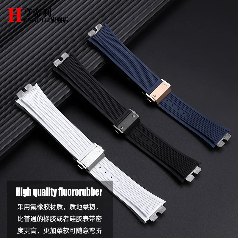 For Hublot Big Bang 415 411 411 Men VITON strap Watch FKM Bracelet Stainless steel Quick Release Fluororubber Watchband 28*18MM