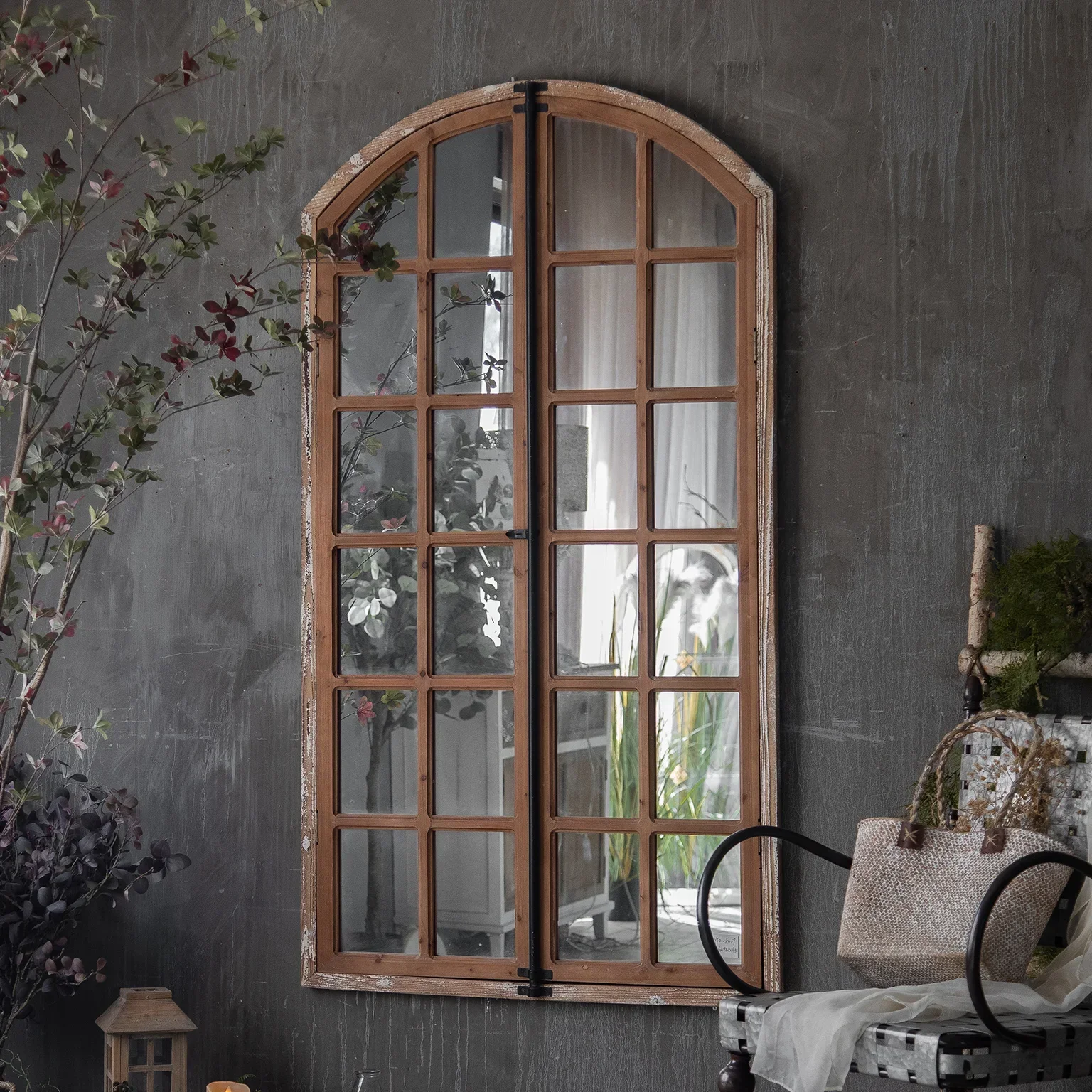 

Fake Window Distressed Wall Mirror Bed & Breakfast Wall Hanging Decoration Entrance Shop Show Window Decoration Dressing Mirror
