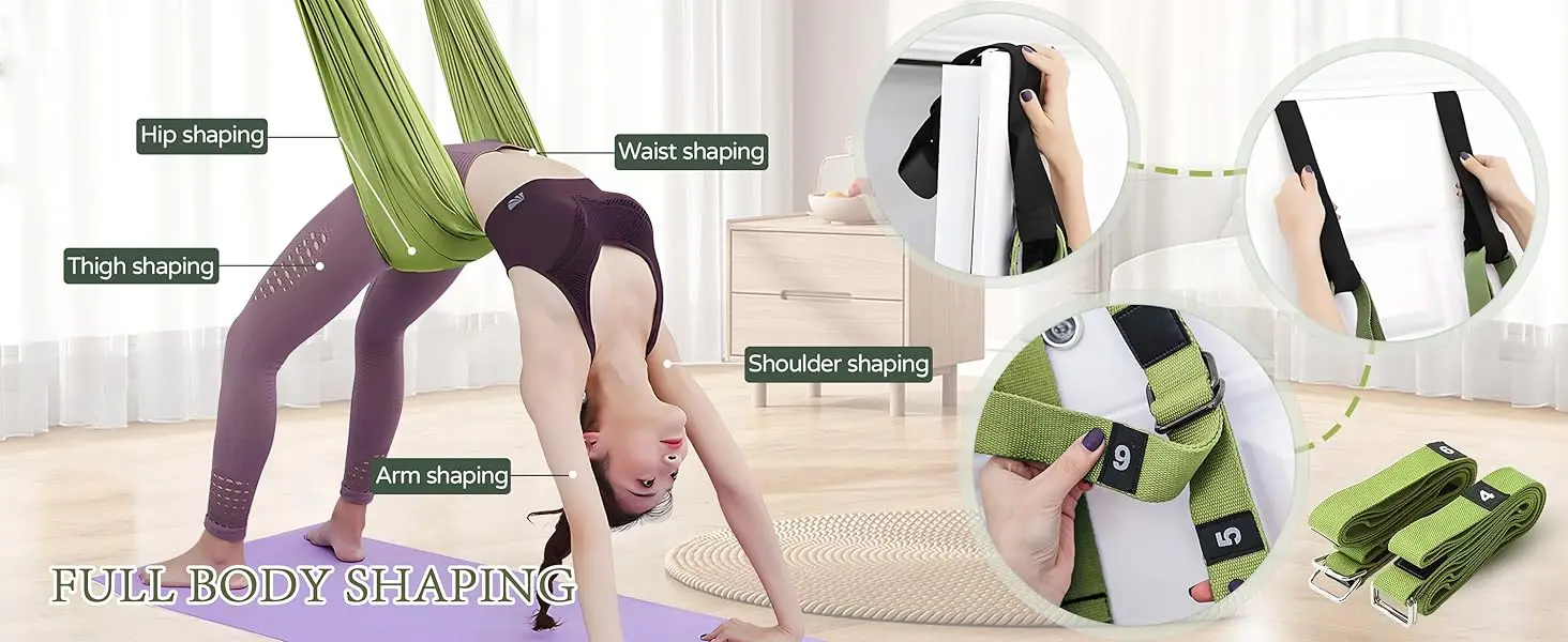 Yoga-Dehngurt für Aerial Pilates und Fitness-Training, Hängematte-Dehnungstrainer mit Türanker, Gymnastikgürtel für den Heimgebrauch – Detail 2