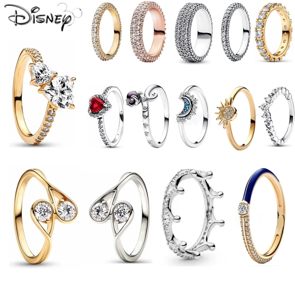 Disney Brilliant All Zircon Ring Couple Sun Moon Ring Water Drop Ring Valentine's Day Jewelry Gift