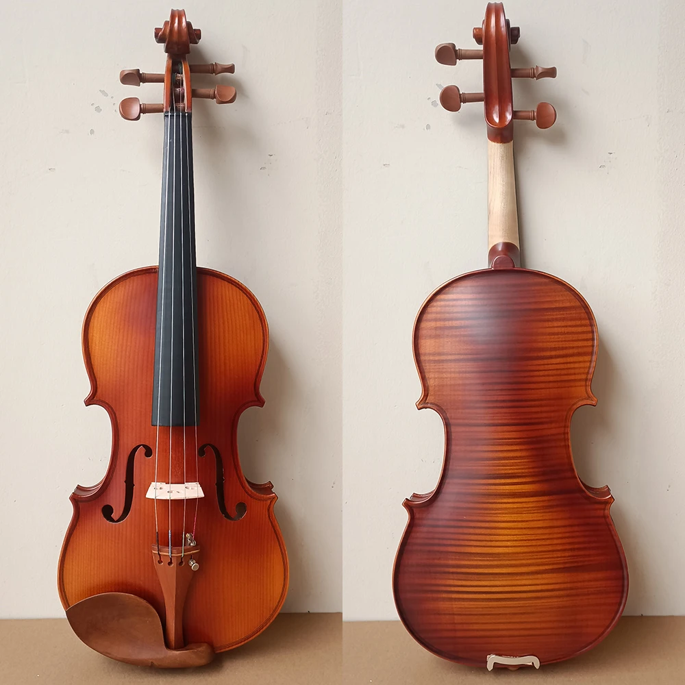 

matte Full Size 4/4 maple Acoustic Violin beginner student Violino craft stripes Brazilwood Bow Musical Instruments With Case