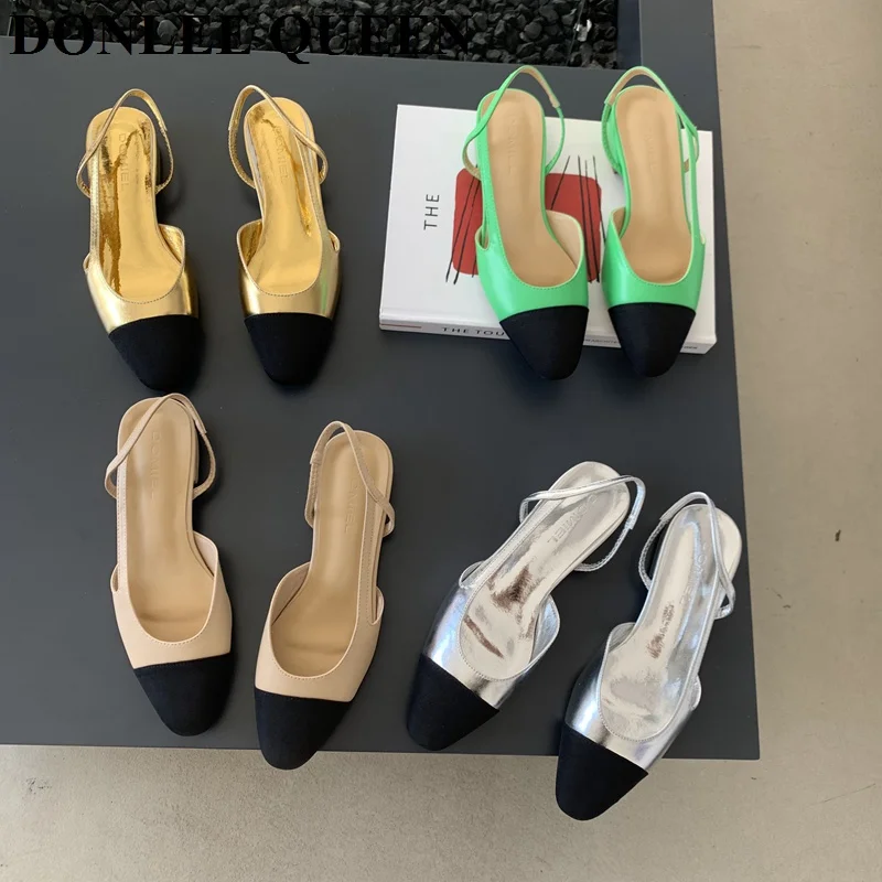 Classic Elegant Mixed Color Slingback Sandals Women Elastic Band Back Strap Flat Ballet New Design Shoes Brand Mule Office Mujer