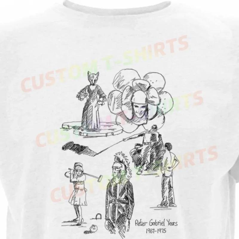 

254 94_Genesis_–_The_Peter_Gabriel_Years Fans' comic-style hand-drawn pattern T-shirts for both men and women in summer