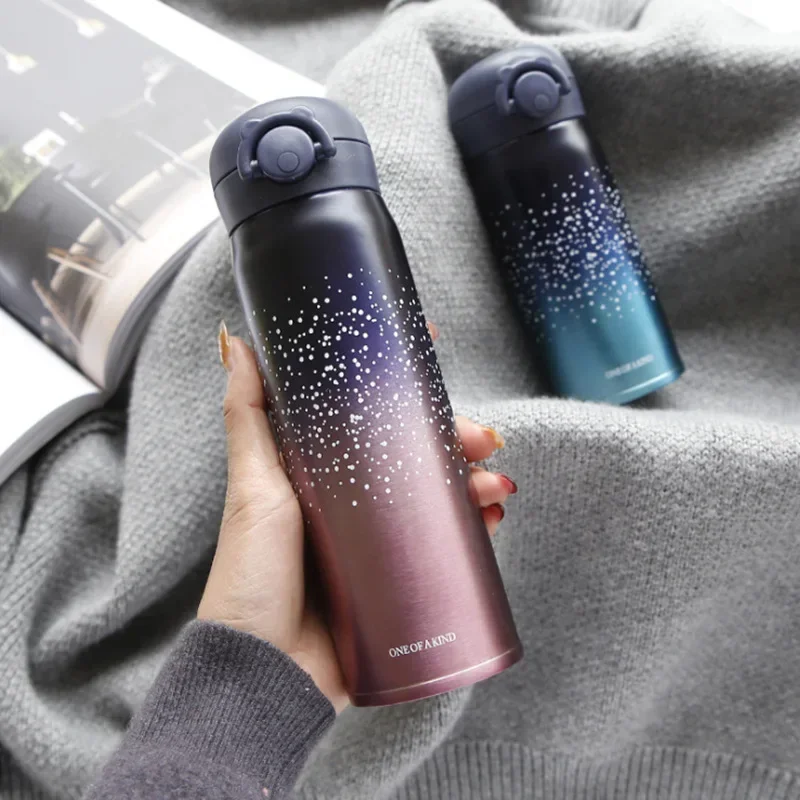 Vacuum Flask Thermos Mug Coffee for Tea Stainless Steel Cup Portable Stars Color Gradient Bottle Travel Thermal Mug 350ml/500ml