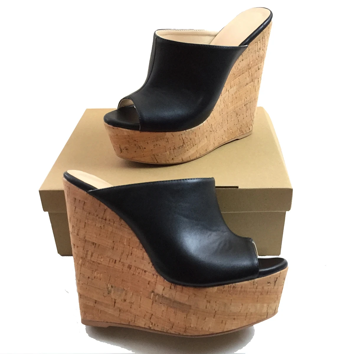 Sandalias de cuña con punta abierta para mujer, zapatos de plataforma altos, calzado informal sin cordones, color negro, personalizado, Verano