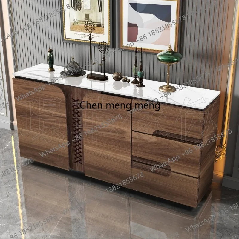 

Modern Chinese side cabinet entrance, bedroom living room storage, rock slab walnut leather can be customized shoe cabinet