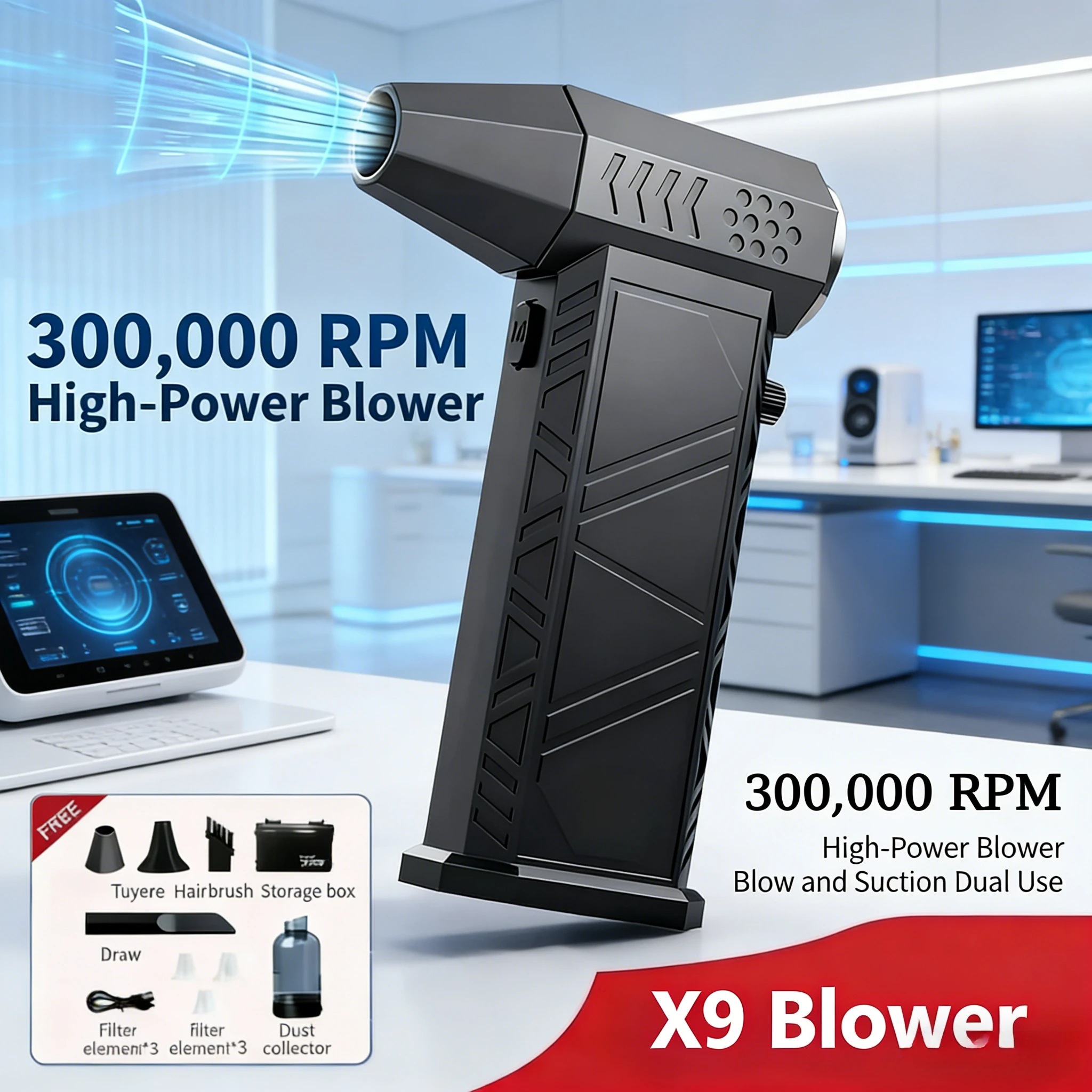 

X9 800000RPM Turbo Jet Blower Vacuum | Wireless High-Speed Portable Compressed Air Duster