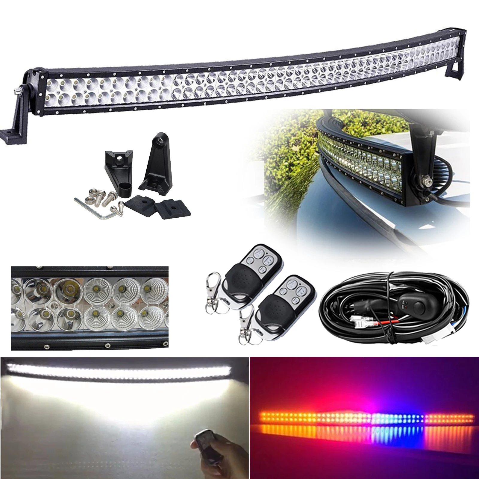 

50inch 576W Off-road Led Work Light Bar Spot Flood Combo White/Amber Red Blue/Strobeflash Singnal Warning Driving & Wiring Kit