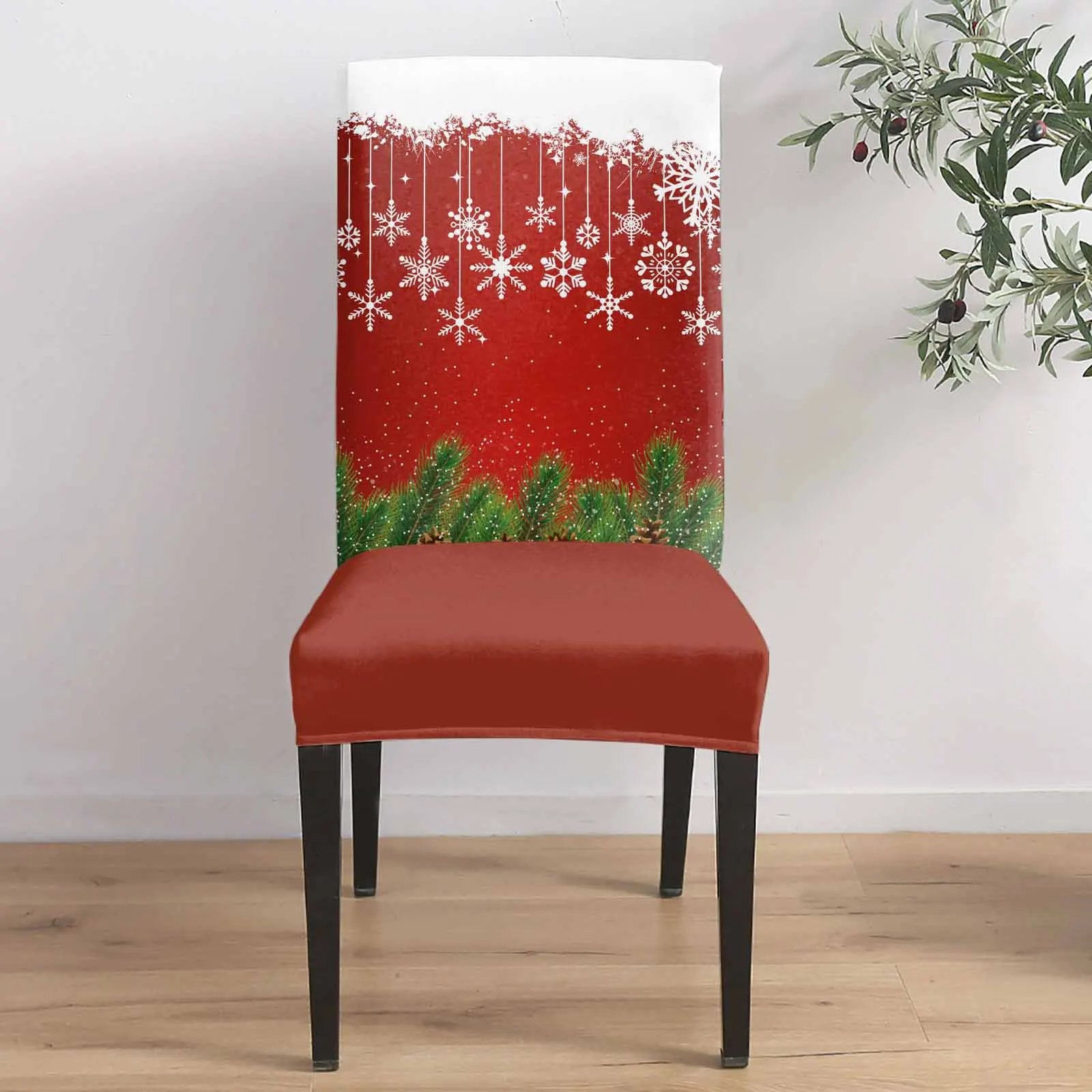 

Winter Christmas Pine Branch 4/6/8PCS Spandex Elastic Chair Case For Wedding Hotel Banquet Dining Room