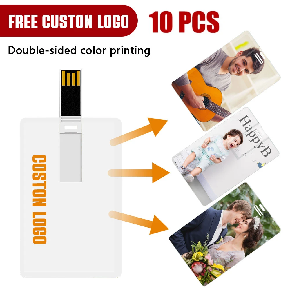 10PCS/LOT Plastic Card Bank Card Shape USB Flash Drives 128GB Free Logo pendrive 64GB Business Gift Memory Stick 32GB U Disk