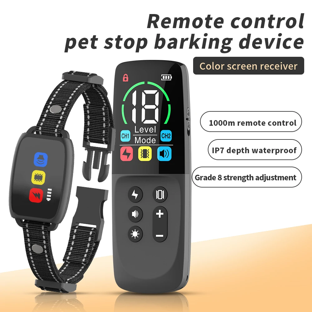 2024 New Dog Training Collar with TypeC Rechargeable Remote Control IP67 Waterproof Vibrator Pet Dog Bark Stop Shock Collar