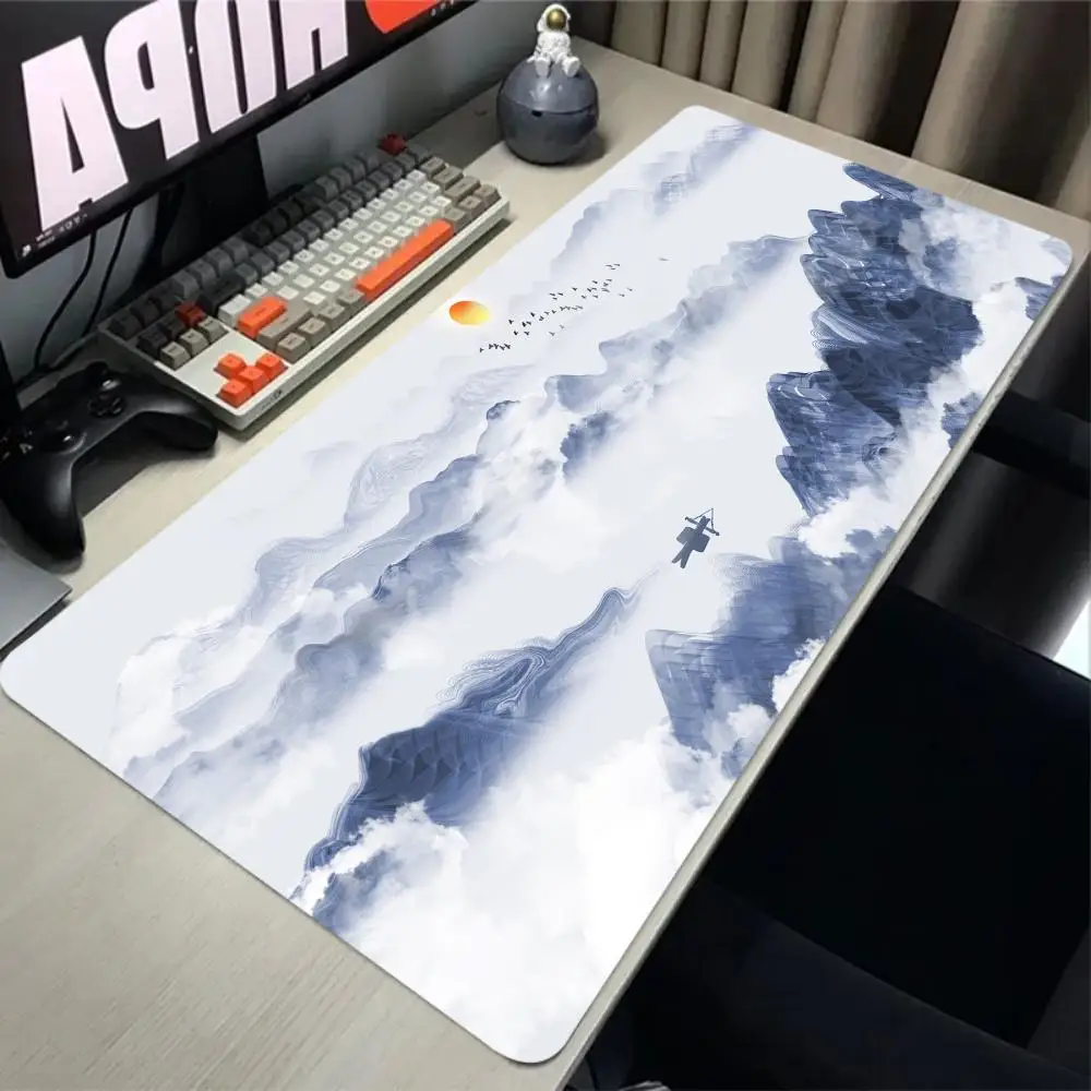 Chinese retro style Mouse Pad Gaming landscape mats Anti-slip Rubber Computer Gamer Desk Mat Stitched Edge Large Gaming Mousepad