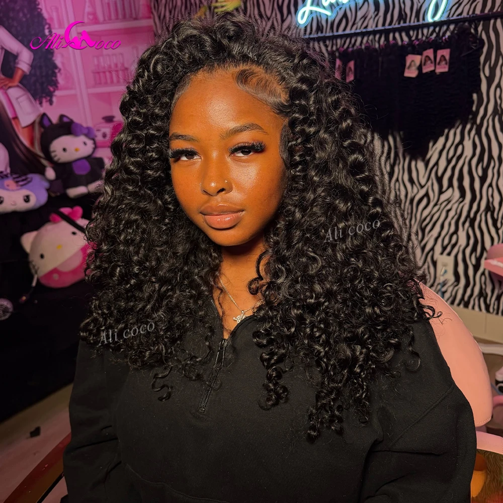 15A 200 Density #1B Real Human Hair Natural Black Drawstring 13X6 Glueless Wigs Transparent Pre Plucked Burmese Curly Lace Front