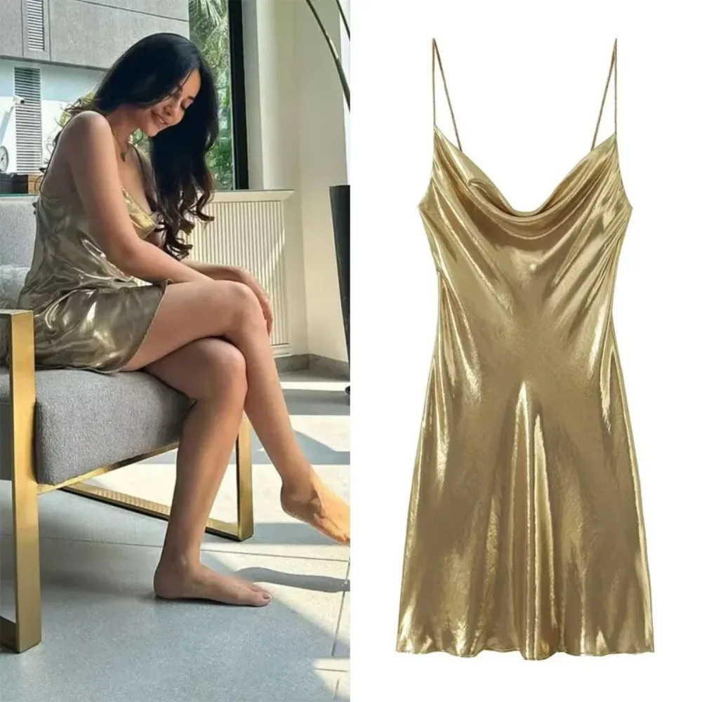 

Slip Dress Women Glitter Backless Short Dresses for Women 2025 Sexy Gold Silver Dress Prom Gala Party Mini Dresses Woman