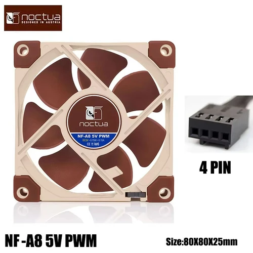 Imagen 2 del producto Noctua-ventilador de alta calidad con Control inteligente de temperatura, ventilador silencioso de CPU, alta presión de aire, 3/4 pines, 80mm, PMW, NF-A8, 8CM