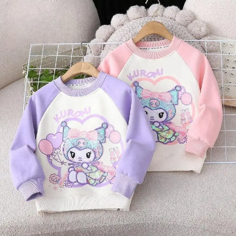 Sanrio Girl Heavy Industry Embroidery Hoodie Spring Autumn Fashion Child Baby Cute Sweet Kuromi My Melody Cartoon Sequins Jacket