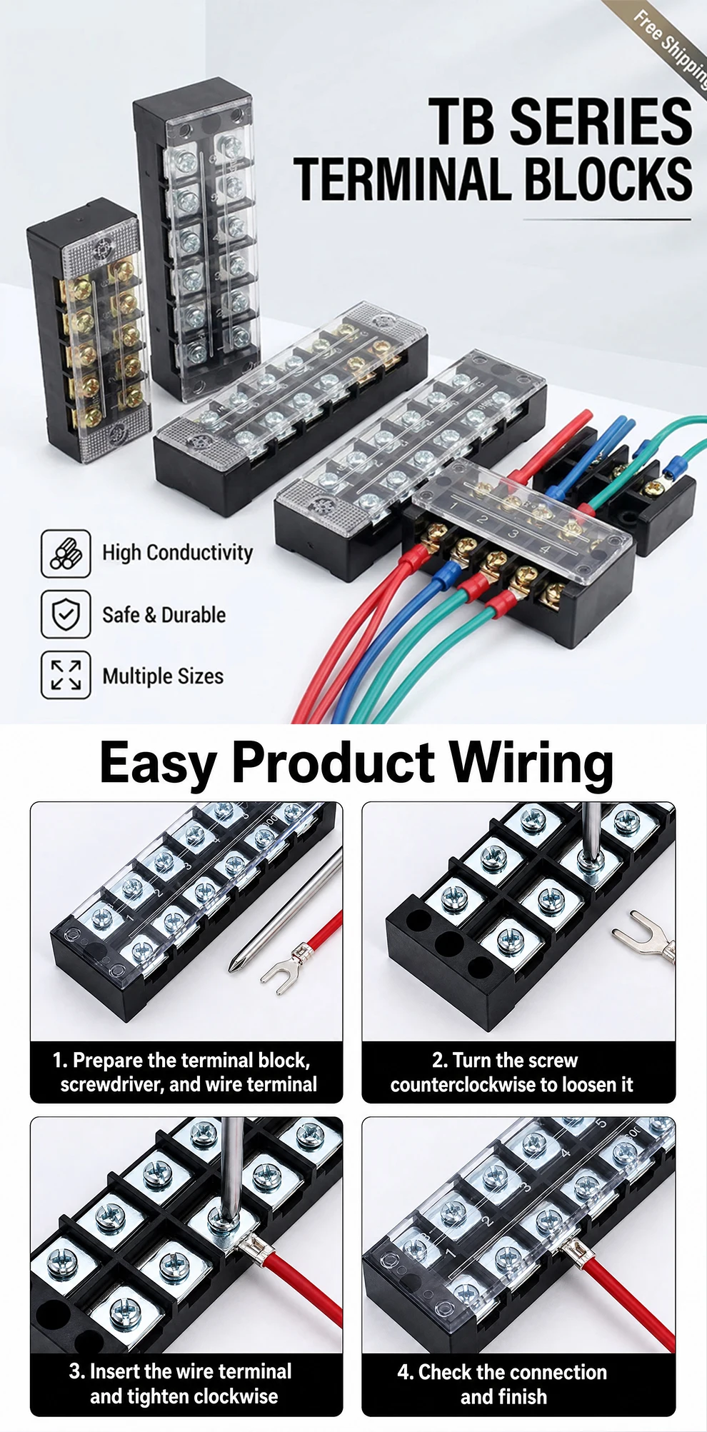 TB1503 Dual Row Thick Copper Screw Terminal Block Flame Retardant Grounding Wire Connector Strip 600V 15A Electrical Junction T&I Online Store