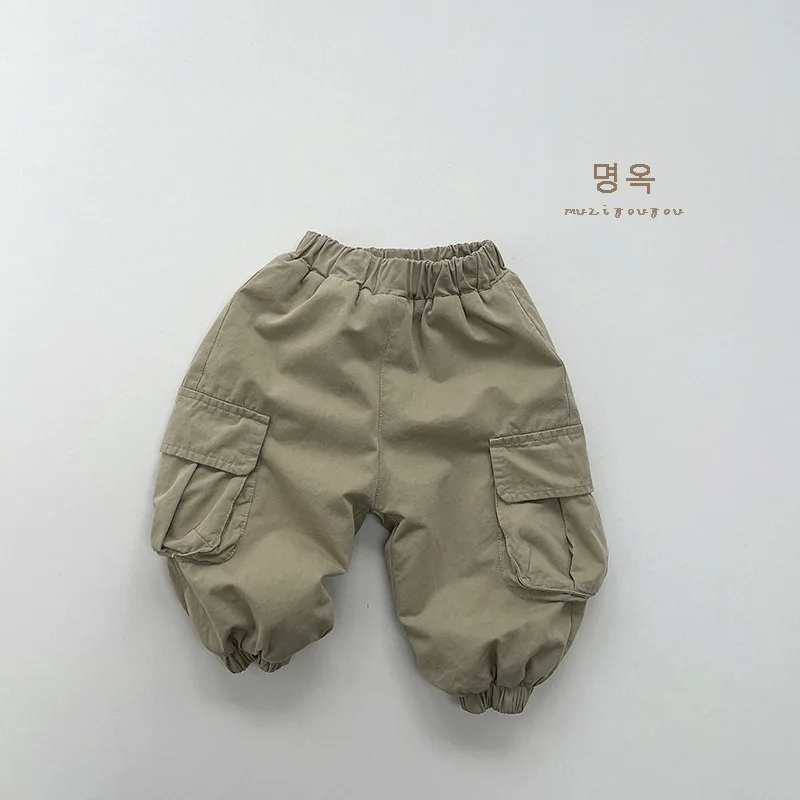 Winter New Children Loose Trousers Plus Velvet Thicken Baby Boy Girls Solid Casual Pants Fashion Kids Fleece Warm Cargo Pants