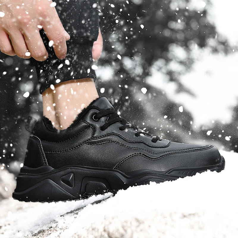 Winter Men Sneakers Breathable Warm Leather Walking Running Shoes with Fur Outdoor Lightweight No-slip Mens Snow Sports Shoes