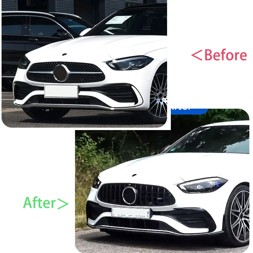 Car Front Bumper Side Splitter Spoiler Decorative Cover Trim For Mercedes Benz C Class W206 S206 C200 C260 C43 AMG 2022-2024