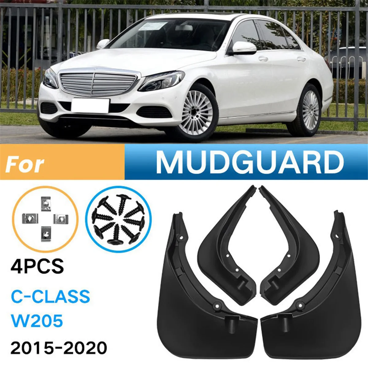 4PCS Car Mudguard Mud Flaps Splash Mud Guard Fender for Mercedes Benz W205 C-Class 2015-2020 C180 C200 C300