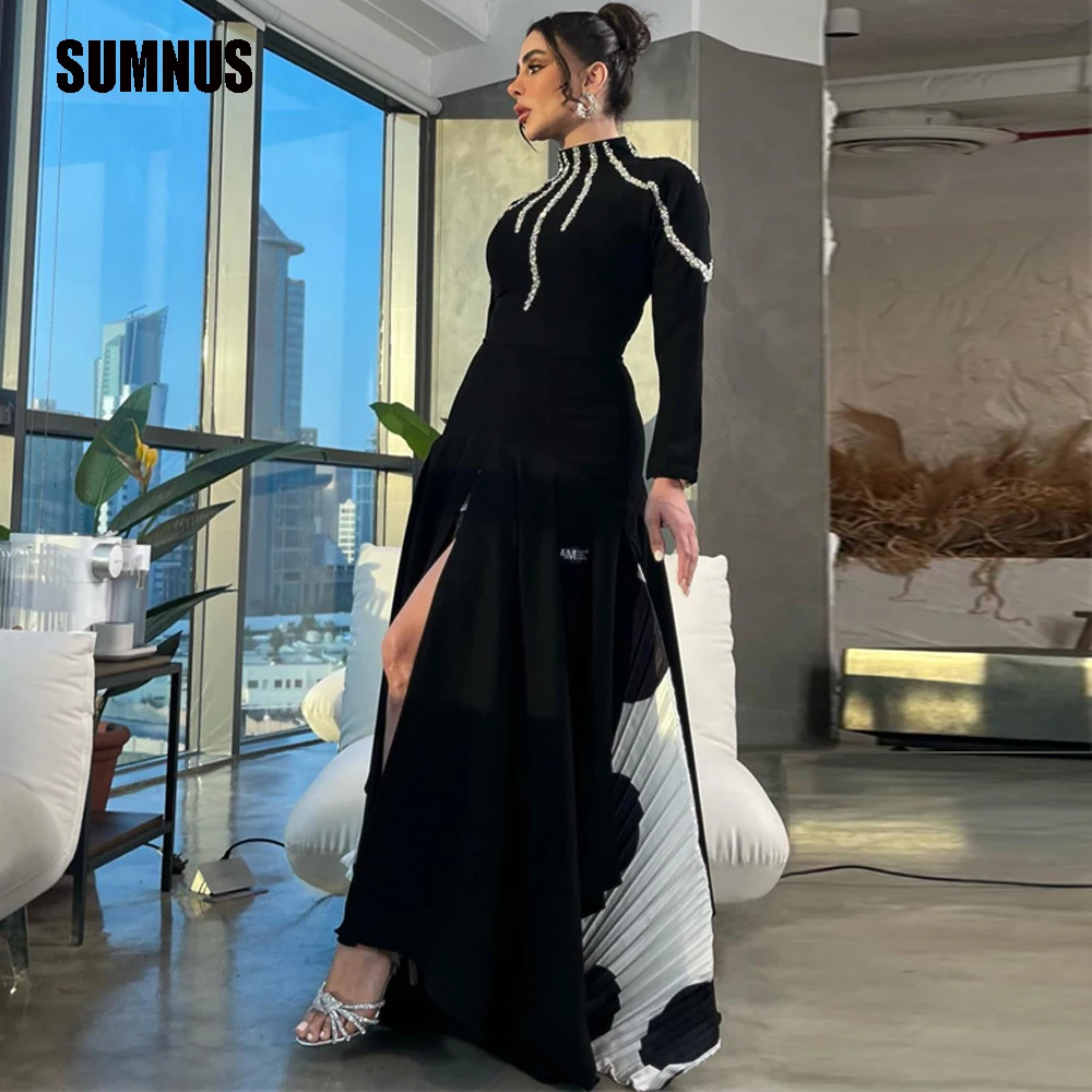 

SUMNUS Black Formal Dubai Event Prom Dresses A Line Party Dress Shiny High Neck Evening Gowns Women Birthday Gowns Customized