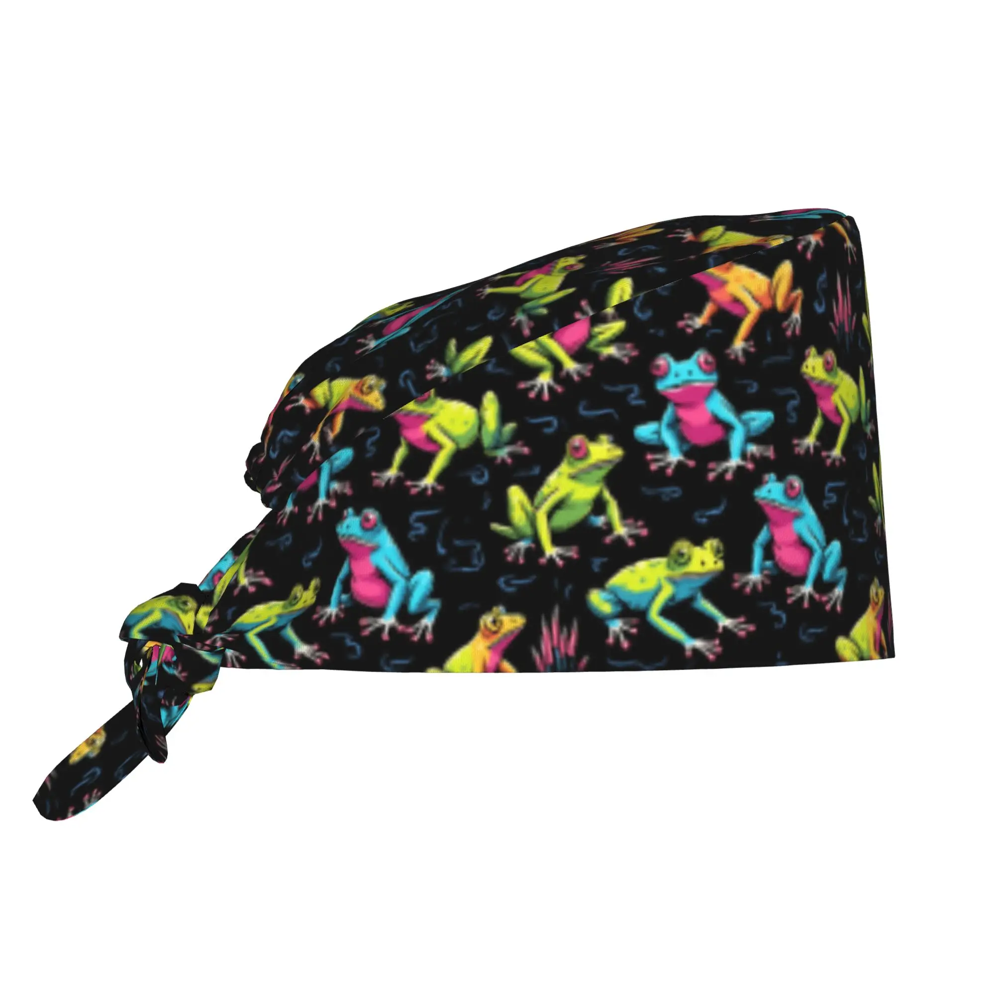 Frog Neon Pond Frolic Cleaning Working Cap Comfortable Cute Animal Lover  Scrub Cap Surgicals Hat Nurse Scrubs Hat For Dentist