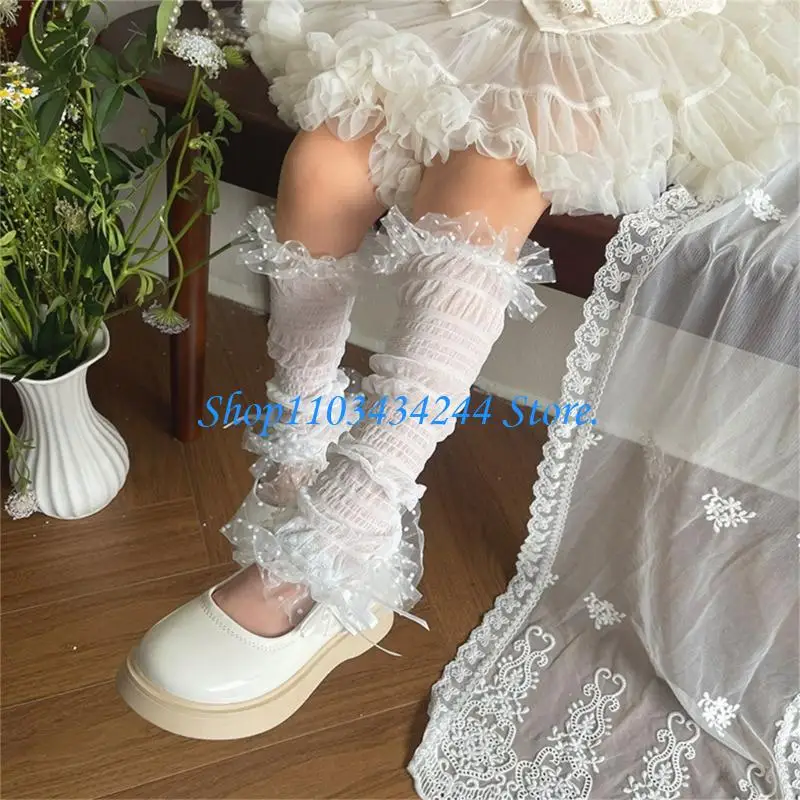  Girls Lace Trimmed Leg Warmers Soft Cotton Stackable Design Socks for Whole Season