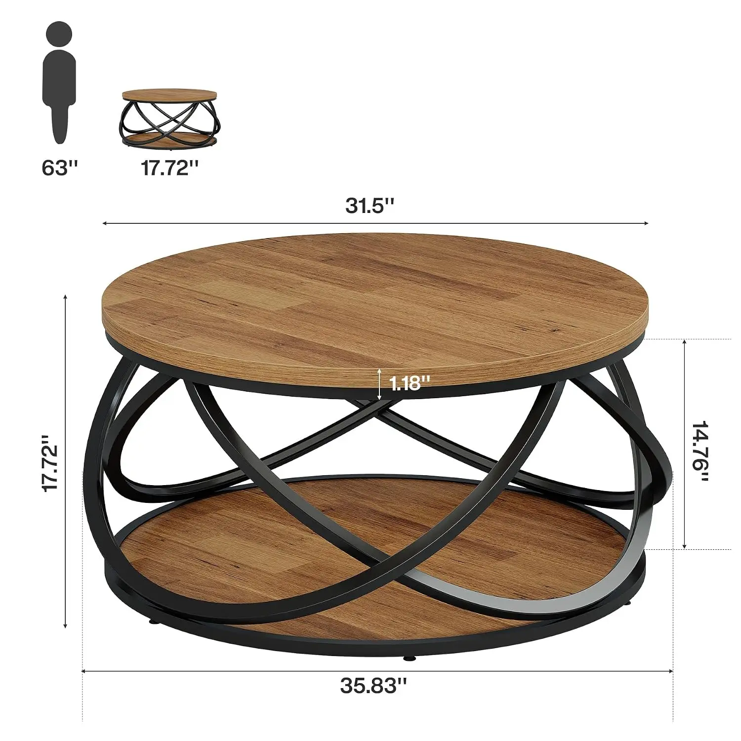 2-Tier Round Coffee Table 31.5