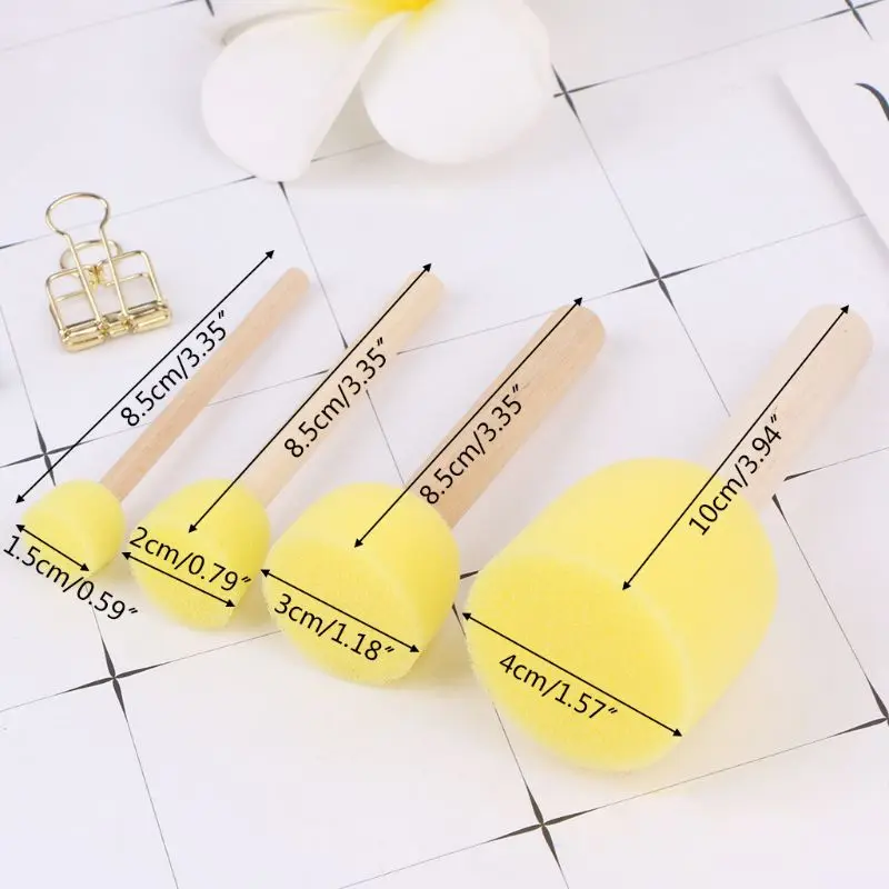 4pcs/set Wooden Handle Sponge for Head Stamp Paint Brush For Children DIY Tool A