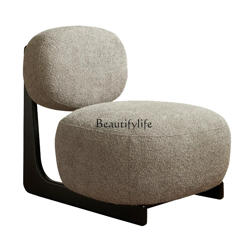 

Nordic retro single solid wood sofa chair lamb wool living room home leisure simple and modern