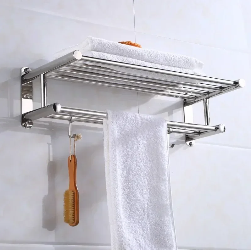 50cm Towel Rack with  Movable Hooks 304 Stainless Steel Bathroom Kitchen Towel Holder Wall Mounted Towel Rack for Home Hotel