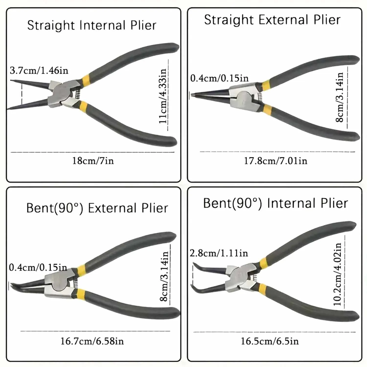 4pcs Circlip Plier Set 7'' Long Nose Plier Staight Bent Plier Inner Outer Staight Bent Plier Retaining Snap Ring Remover Tool image 2