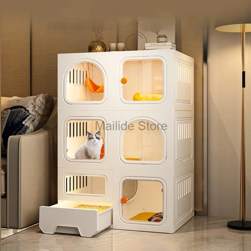 Nordic Cat Cages with Toilet Transparent Cat House Luxury Cat Villa Home Indoor Cat Cabinet Cat Litter Box Integrated Cat Cage