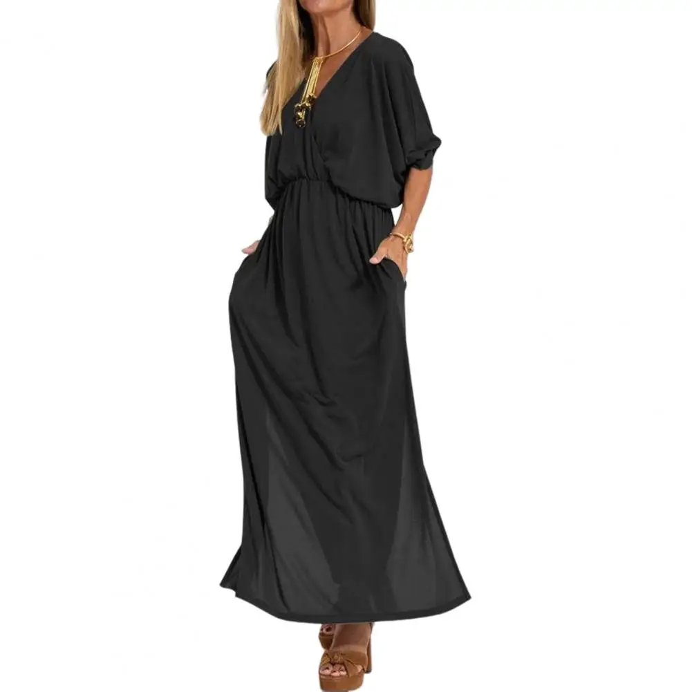 

Dresses for Women Spring Summer Shirt Loose V-Neck Three-quarter Sleeves High Waisted Dress Split Pleated vestidos para mujer