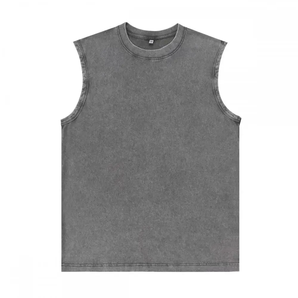 Regata masculina de algodão sem mangas, camisa muscular lavada vintage, ajuste solto, colete de verão S-2XL preto rosa cinza