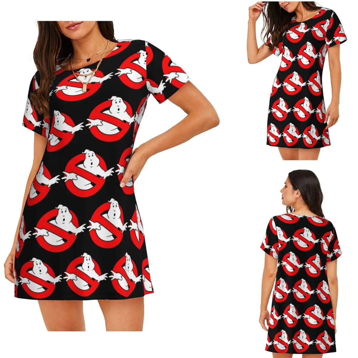 The GhostBusters Logo Pattern Short Sleeves Nightdress For Sleeping Sleepshirts Women Short Sleeve Nightgowns Soft Pajama Dress