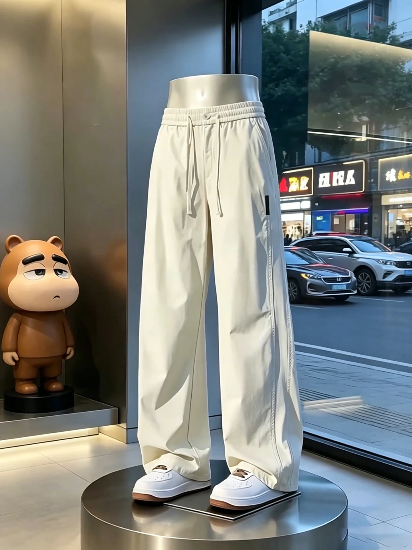

Quick Dry Ice Silk Men's Summer Casual Pants Light Thin Loose Wide Leg Trousers Clean Fit Style Elastic Waist Straight Leg